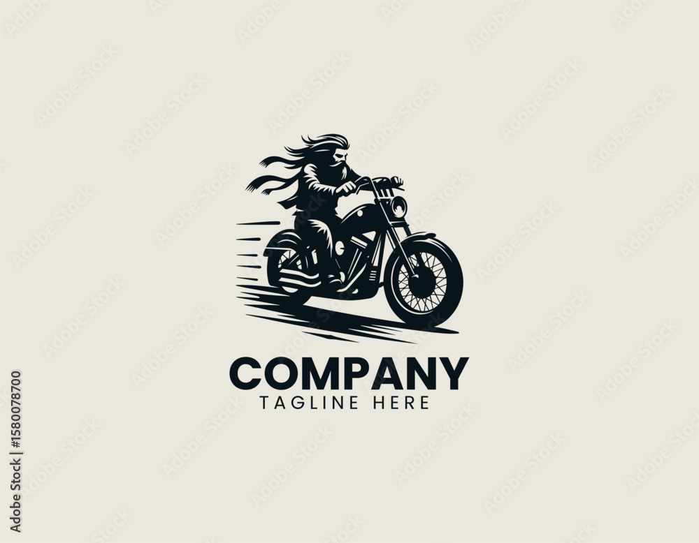 Obraz premium Edgy Biker Skull Long Beard Motorcycle Rider Rebel Vector Logo Design