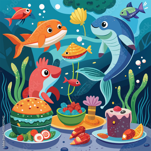 seamless pattern with funny fishes