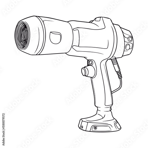 A black and white drawing of a Hair dryer coloring page illustration.