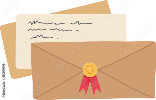 Mail envelopes design element. Post cards, envelopes, post stamps, craft paper letters and mail envelopes. Postage cards, cute envelopes vector illustration. Love messages with stickers and plants