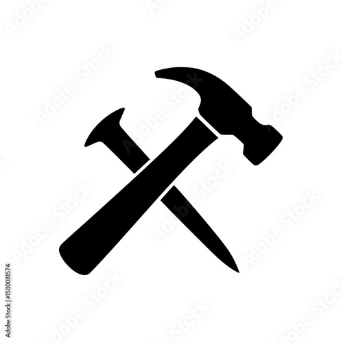Vector silhouette of hammer and nail