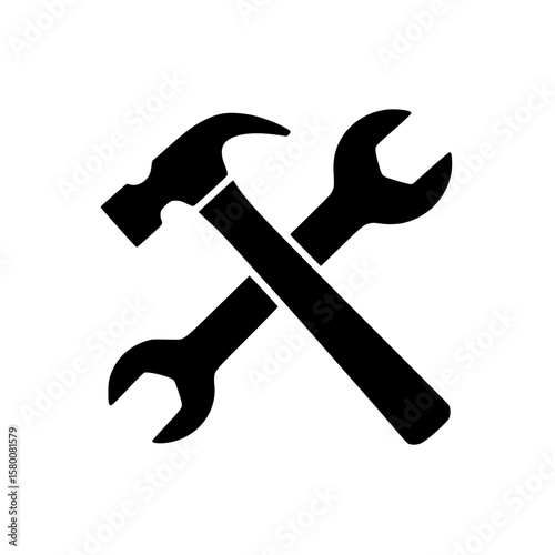 Black silhouette icon of hammer and wrench crossed