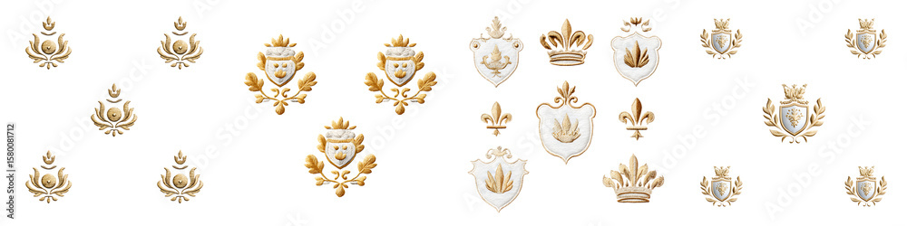 Fototapeta premium Royal Heraldic Emblems Pattern on White Background