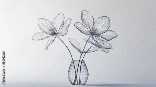 Abstract wireframe flowers in vase