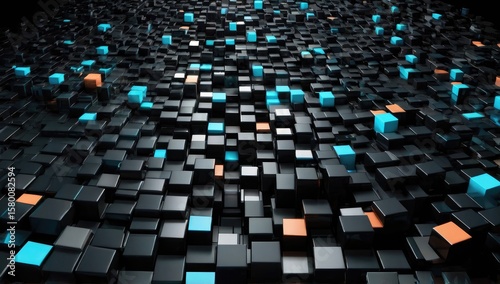 Abstract 3D cubes floating on black background – futuristic render