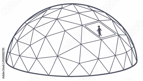 Geodesic dome structure design with person for architectural and engineering visualization design project