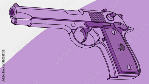 Illustration of a purple handgun firearm pistol weapon for security and defense purposes with trigger safety