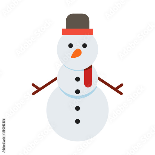 Snowman with hat and scarf isolated on white background