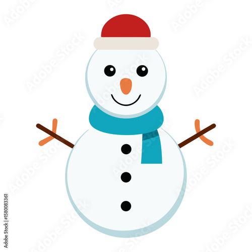 Christmas snowman with hat and scarf. Vector
