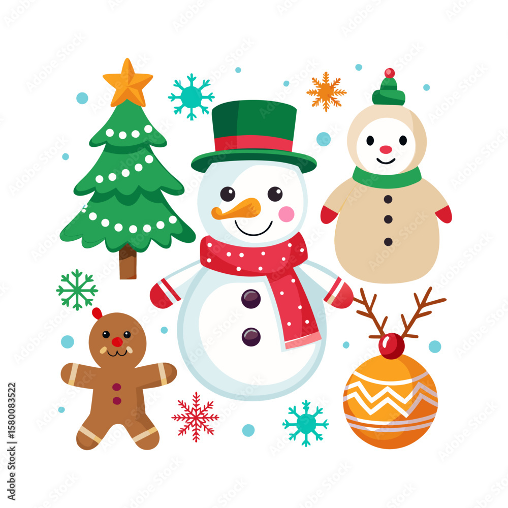 Fototapeta premium snowman and new year christmas clipart set
