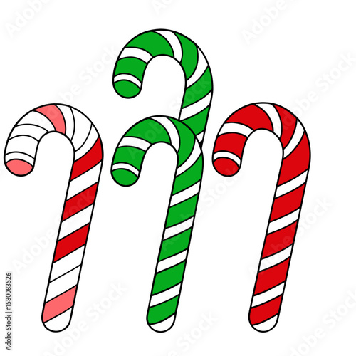 Christmas candy cane with red and white stripes isolated on blue background. Sweet stick for New Year. Vector flat illustration