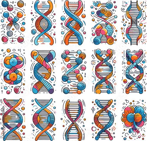 DNA set colorful line art design stock photos premium quality