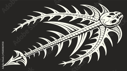 Fishbone skeleton illustration vector art graphic design anatomy dead fish animal bone structure drawing