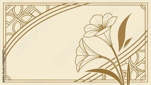 Elegant floral art deco design with lilies and geometric patterns for invitation and background use