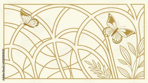 Elegant butterfly and floral line art vector design for wall decor and decorative screen panel background 100
