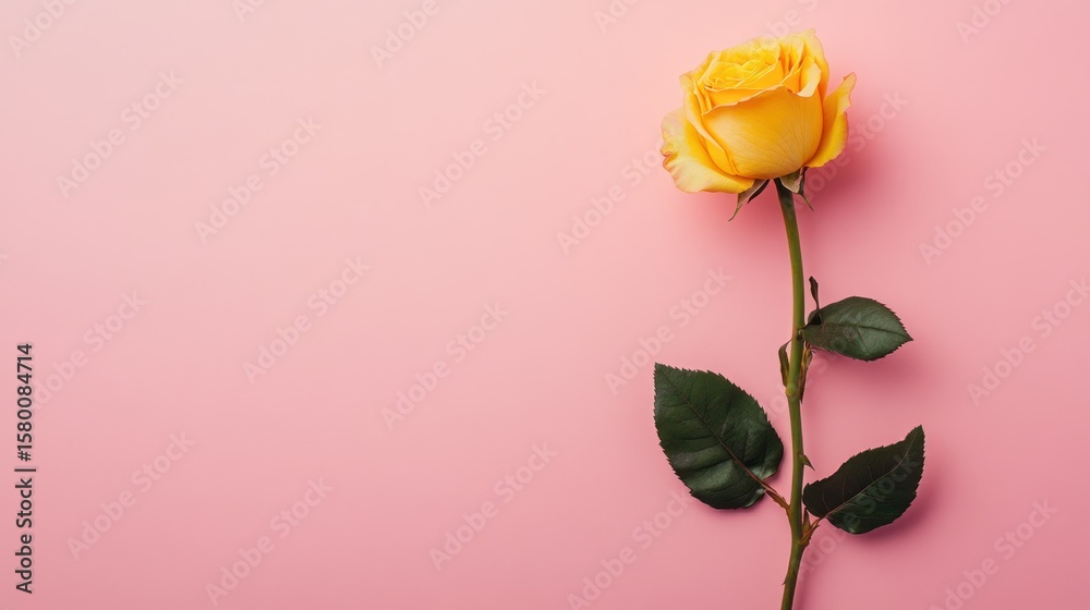 Fototapeta premium Single yellow rose on a pink background