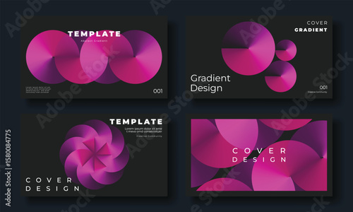 Abstract vibrant gradient cover template. Set of modern poster with colorful, circle, geometric shapes, square grid. Gradient background for brochure, flyer, wallpaper, banner, business card. 