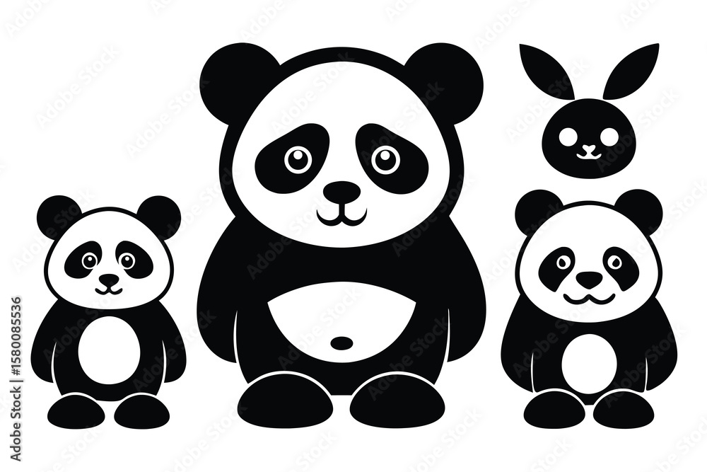 Naklejka premium Cute Panda Family and Bunny Illustration