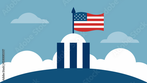 american flag with city skyline