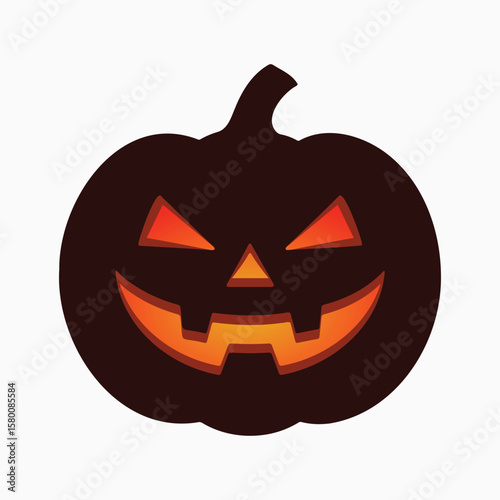 Scary Spooky halloween Pumpkin jack o lantern scary Evel face with glowing orange eyes and mouth, Vector Illustration.
