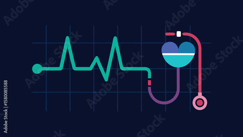 Abstract vector illustration of a medical heartbeat graph with a pulse line, perfect for healthcare and technology designs