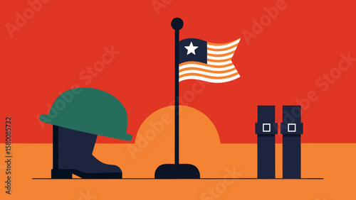 Isolated on white, a patriotic silhouette of a man holds a small USA national flag on a pole, symbolizing American business and diplomacy