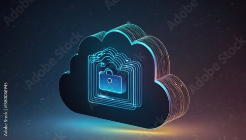 Vector of digital cloud storage icon with glowing blue lines