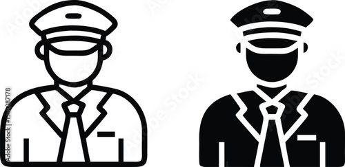 Wall Mural Airline Captain Icon Vector - Black and White Aviation Officer Avatar Illustrati