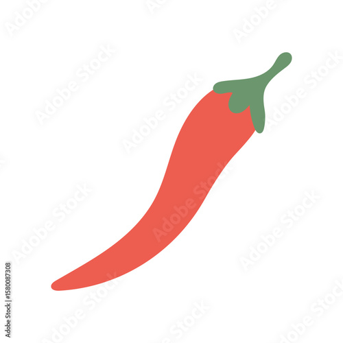 Spicy red chili pepper with a green stem and curved shape in a bold minimalist style, perfect for recipe graphics, flavor icons, and zesty cooking illustrations.