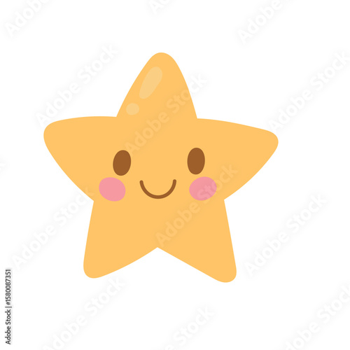 Bright yellow star with blushing cheeks and a big smile shines in this cute cartoon icon, great for night sky decor, dreamy kids art, and cheerful celestial designs.