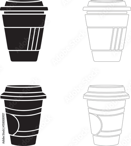 Coffee Day Disposable Coffee Cup Icon Set in Solid and Outline Styles