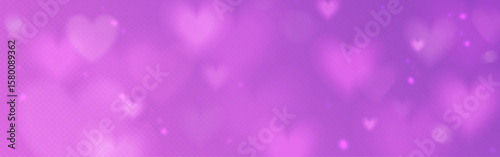 Pink heart bokeh filter background with soft blurred lights in romantic atmosphere - glowing valentine love effect on gradient for wedding photo, social media overlay or dreamy celebration design.