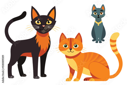 Three Adorable Cartoon Cats in Different Poses