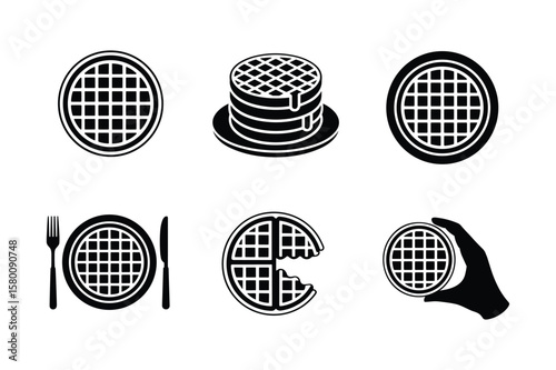 Waffle icons with syrup and cutlery waffles dripping