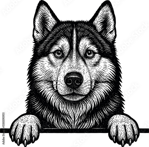 Siberian Husky Peeking vector silhouette design