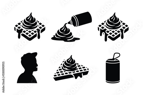 Waffle topping dessert and beverage can silhouette cream food
