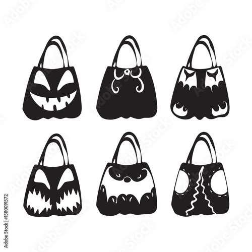 Halloween Trick or Treat Bag silhouette vector set