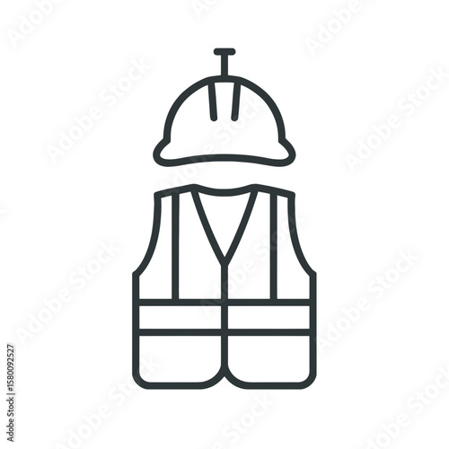 Outlined hard hat and safety vest graphic suitable for construction company logos or industrial safety campaign design.