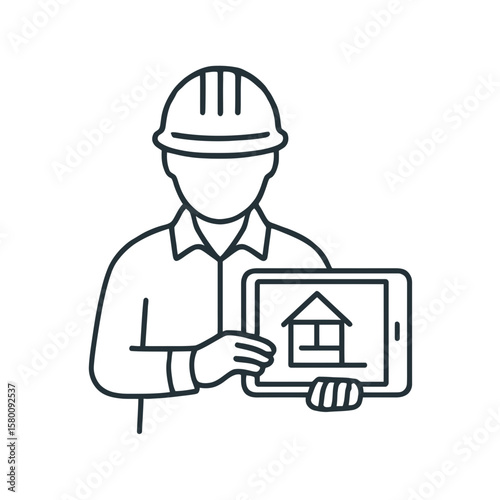 Architect design shows the house plan using a digital tablet, perfect for construction, real estate, or architecture related business.