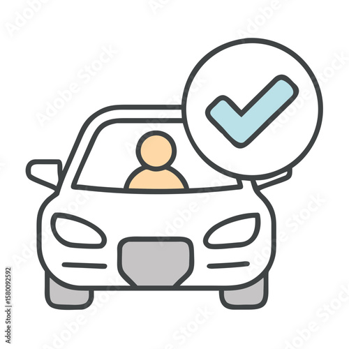 Car Airbag Deployment Icon With Checkmark Indicating Safety Verification