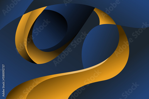 Abstract Golden Ribbon Forms a Dynamic, Curving Shape Against Blue Backdrop