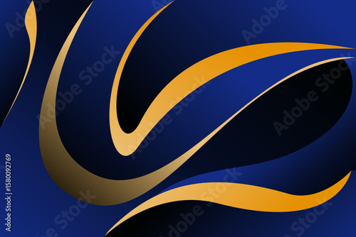 Golden Curves on Deep Blue: A Modern Abstract Design with Fluid Lines