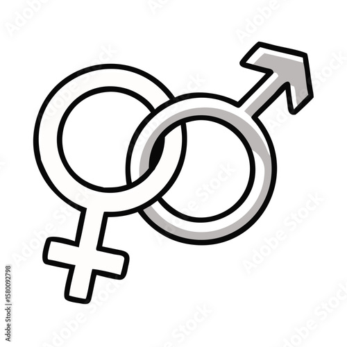 Overlapping Male and Female Symbols in a Flat Black Vector Design