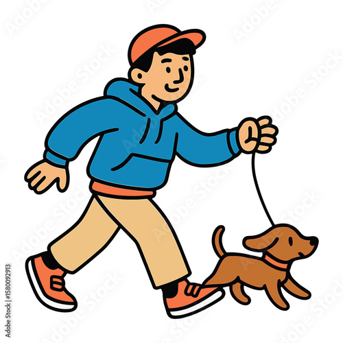Cartoon man walking dog vector