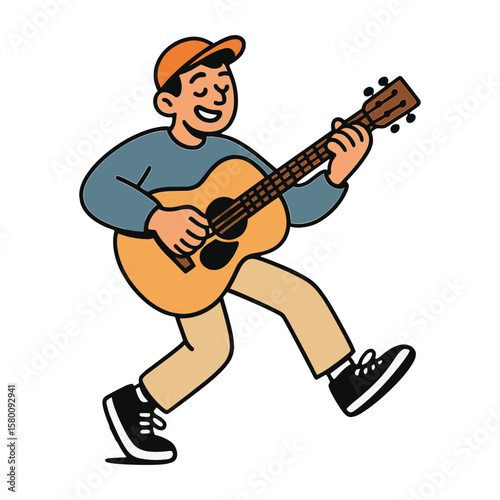 Happy cartoon guitarist playing music vector