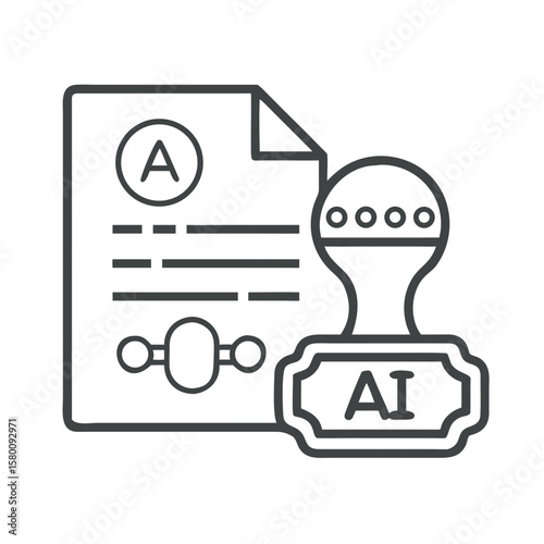 Futuristic Notary Stamp Silhouette on Digital Agreement Document Design