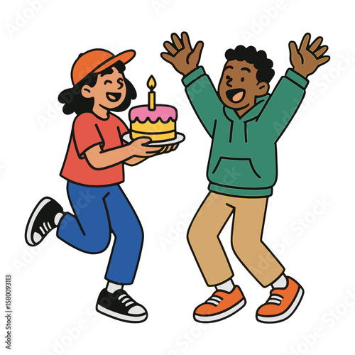 Celebration joy with birthday cake vector