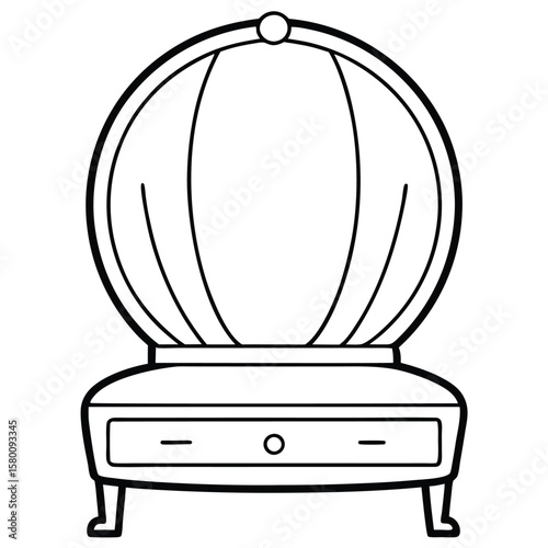 Illustration of a vanity table with round mirror isolated on white background