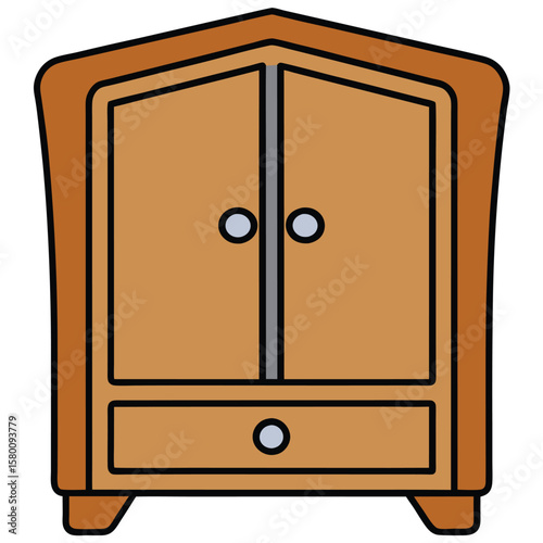 Wooden nightstand with three drawers isolated on transparent background