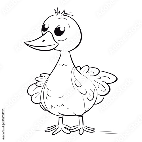 Coloring Page Of cartoon cute baby duck kawai Coloring Book for kids.